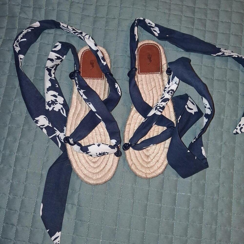 Polo Ralph Lauren Navy & White Floral Lace-Up Espadrilles Size 8